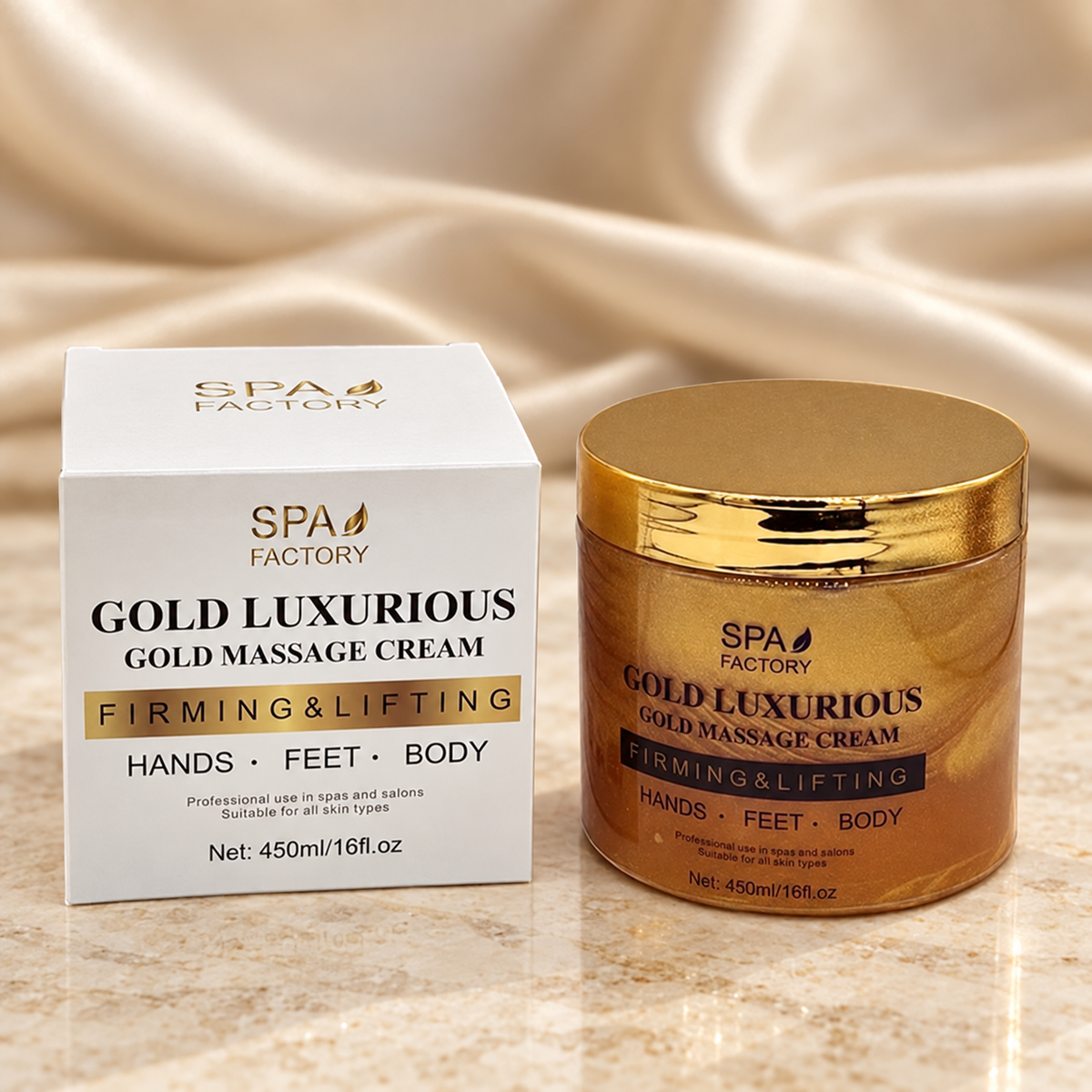 Spa Factory Gold Spa Massage Cream — original product photograph with ivory and champagne styling