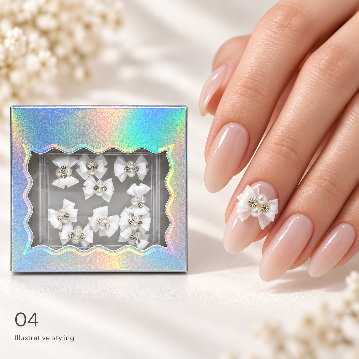 Design 04 box with matching nail art — AI illustrative styling