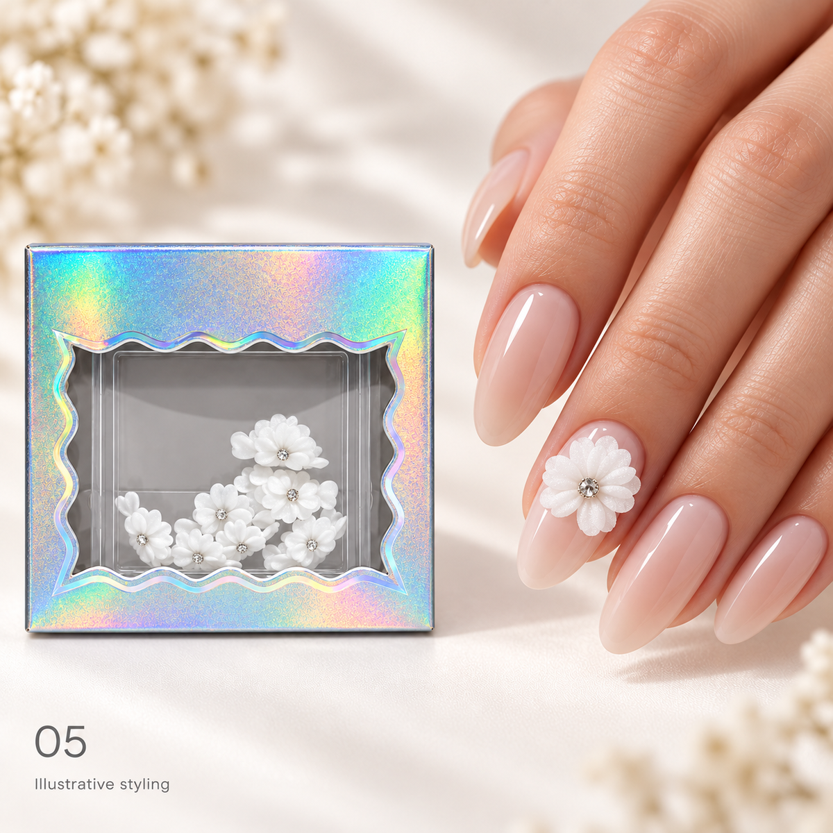 Design 05 box with matching nail art — AI illustrative styling