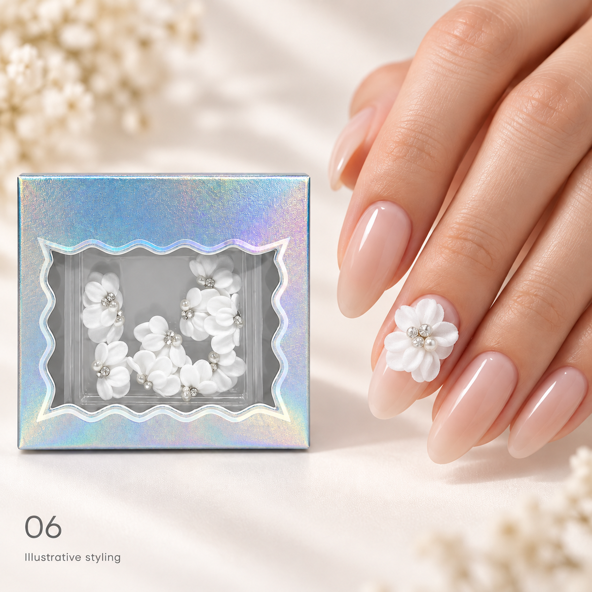 Design 06 box with matching nail art — AI illustrative styling