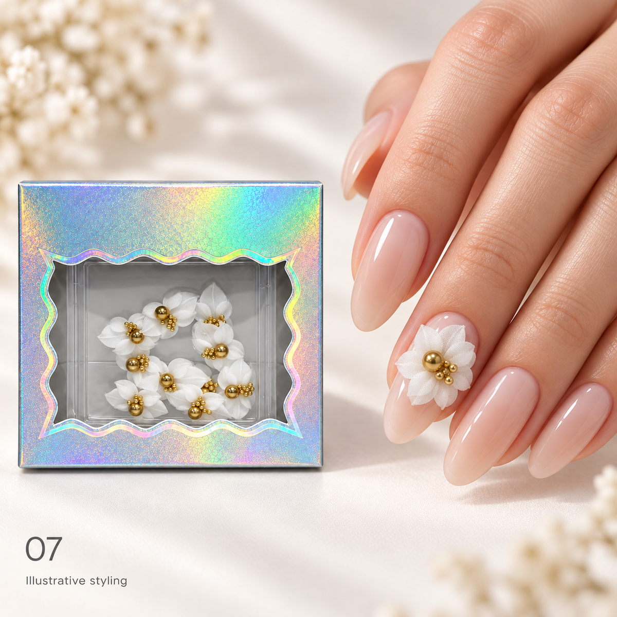 Design 07 box with matching nail art — AI illustrative styling