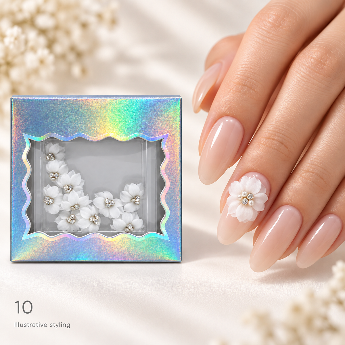 Design 10 box with matching nail art — AI illustrative styling