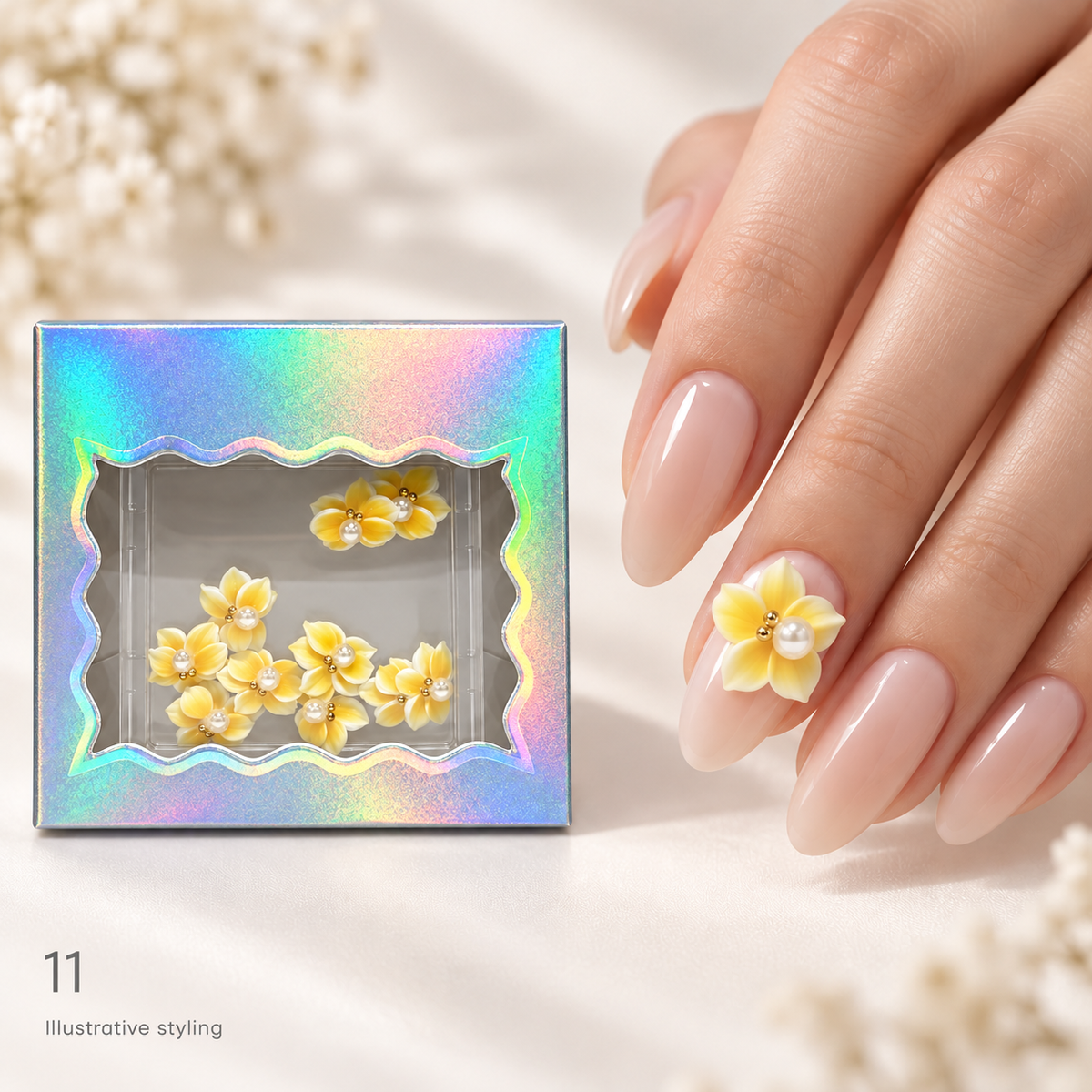 Design 11 box with matching nail art — AI illustrative styling