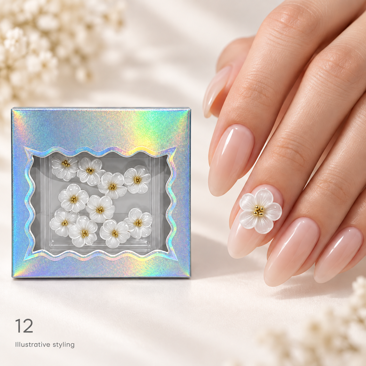 Design 12 box with matching nail art — AI illustrative styling