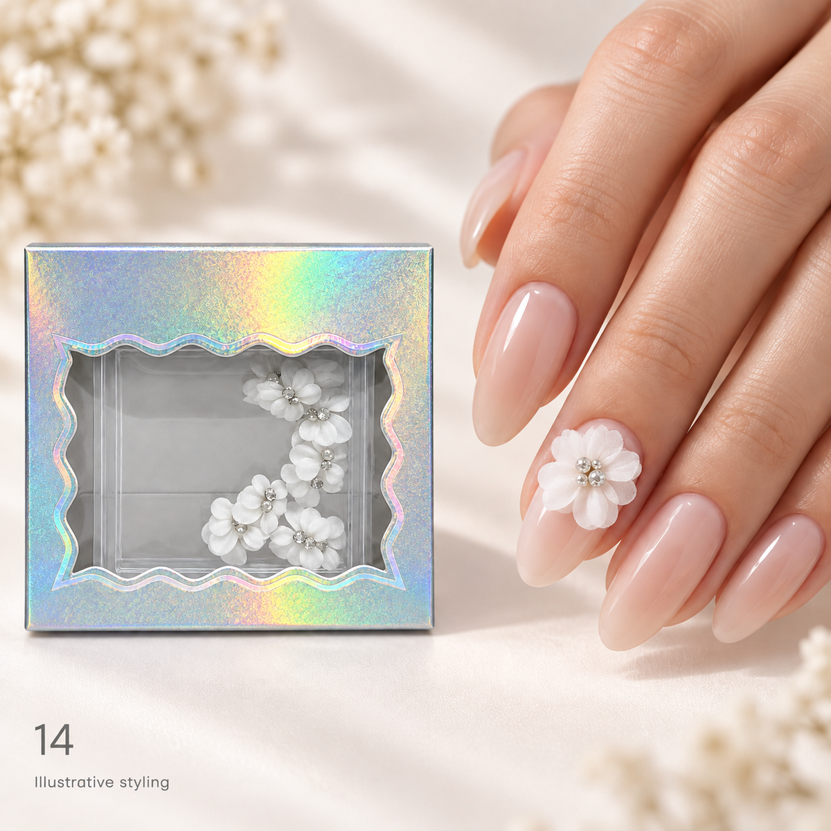 Design 14 box with matching nail art — AI illustrative styling