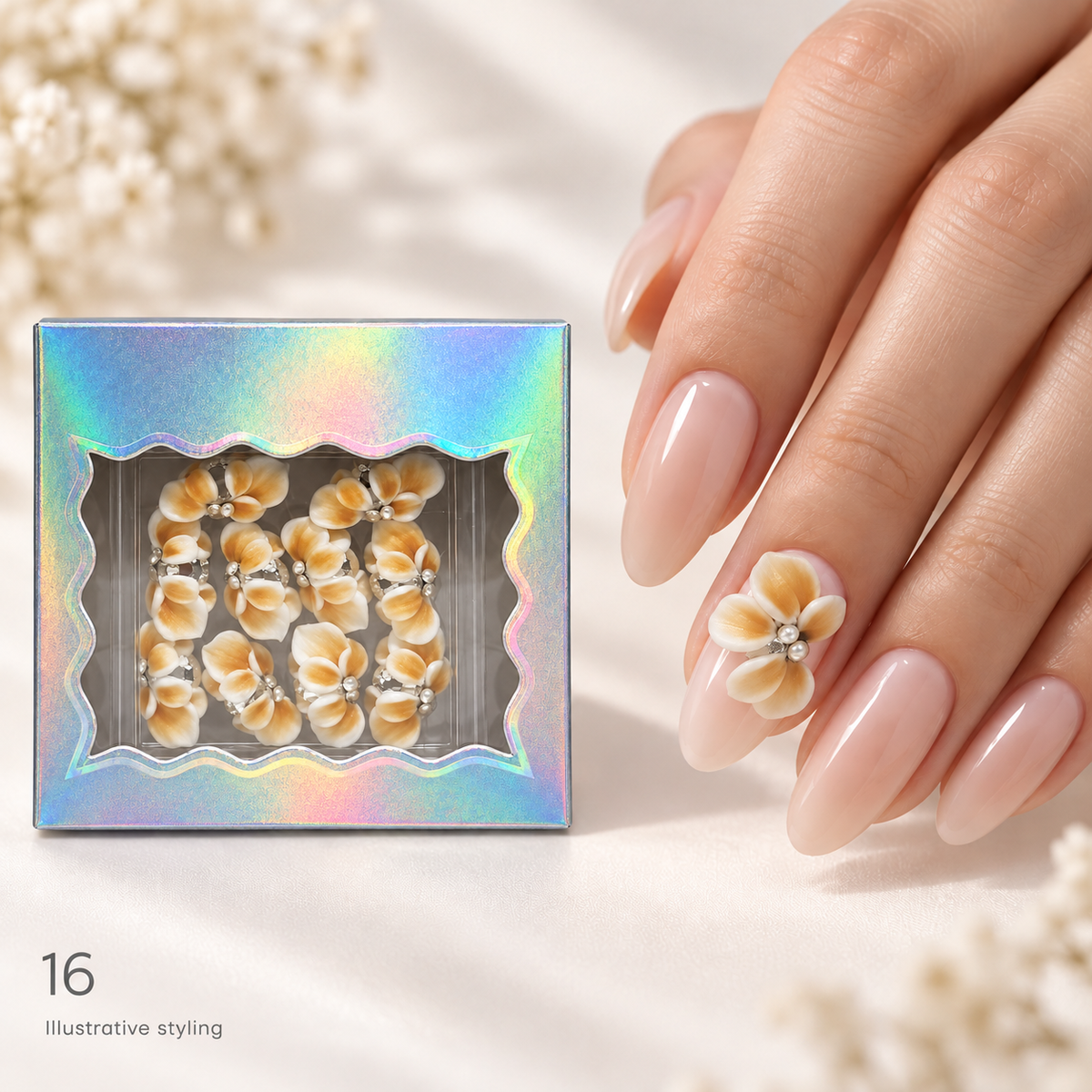 Design 16 box with matching nail art — AI illustrative styling