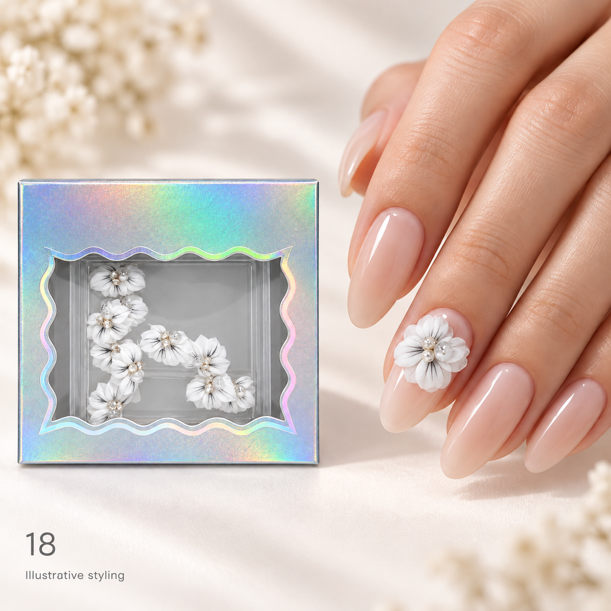 Design 18 box with matching nail art — AI illustrative styling