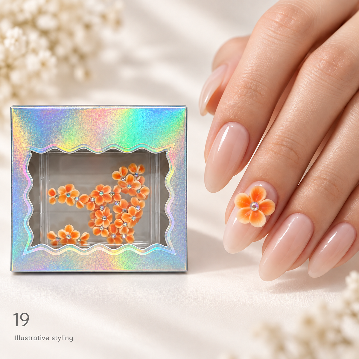 Design 19 box with matching nail art — AI illustrative styling