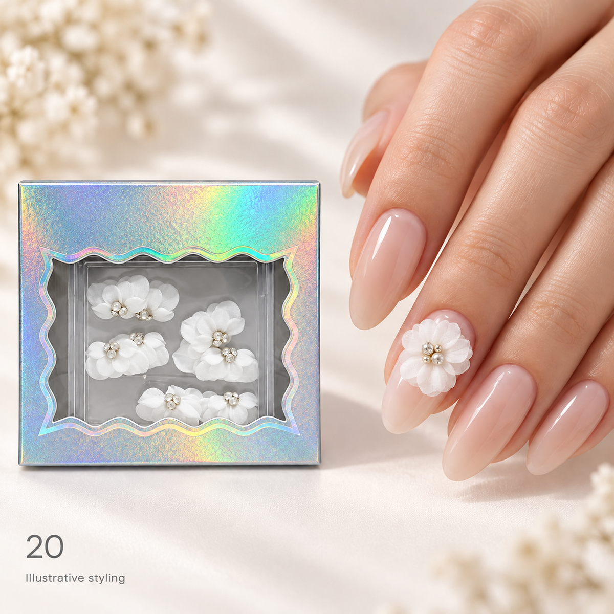 Design 20 box with matching nail art — AI illustrative styling