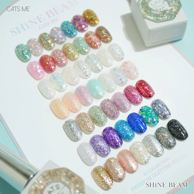 CATS ME Shine Beam — glitter color swatch display