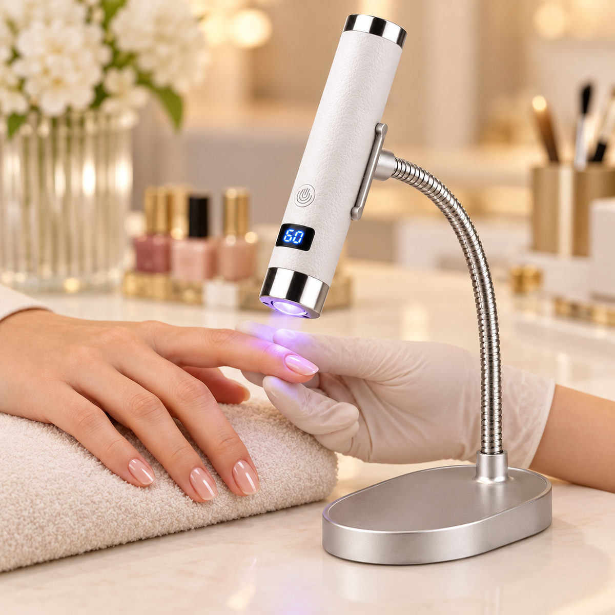 AI-generated salon usage illustration — White AI Sensor Nail Lamp