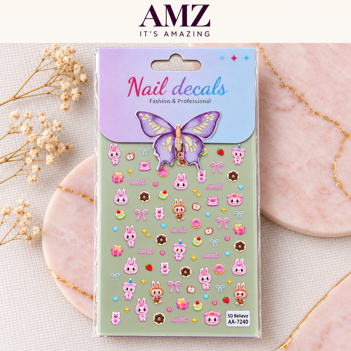 AMZ It's Amazing — 5D Bunny & Sweets Nail Art Stickers | AA-7240