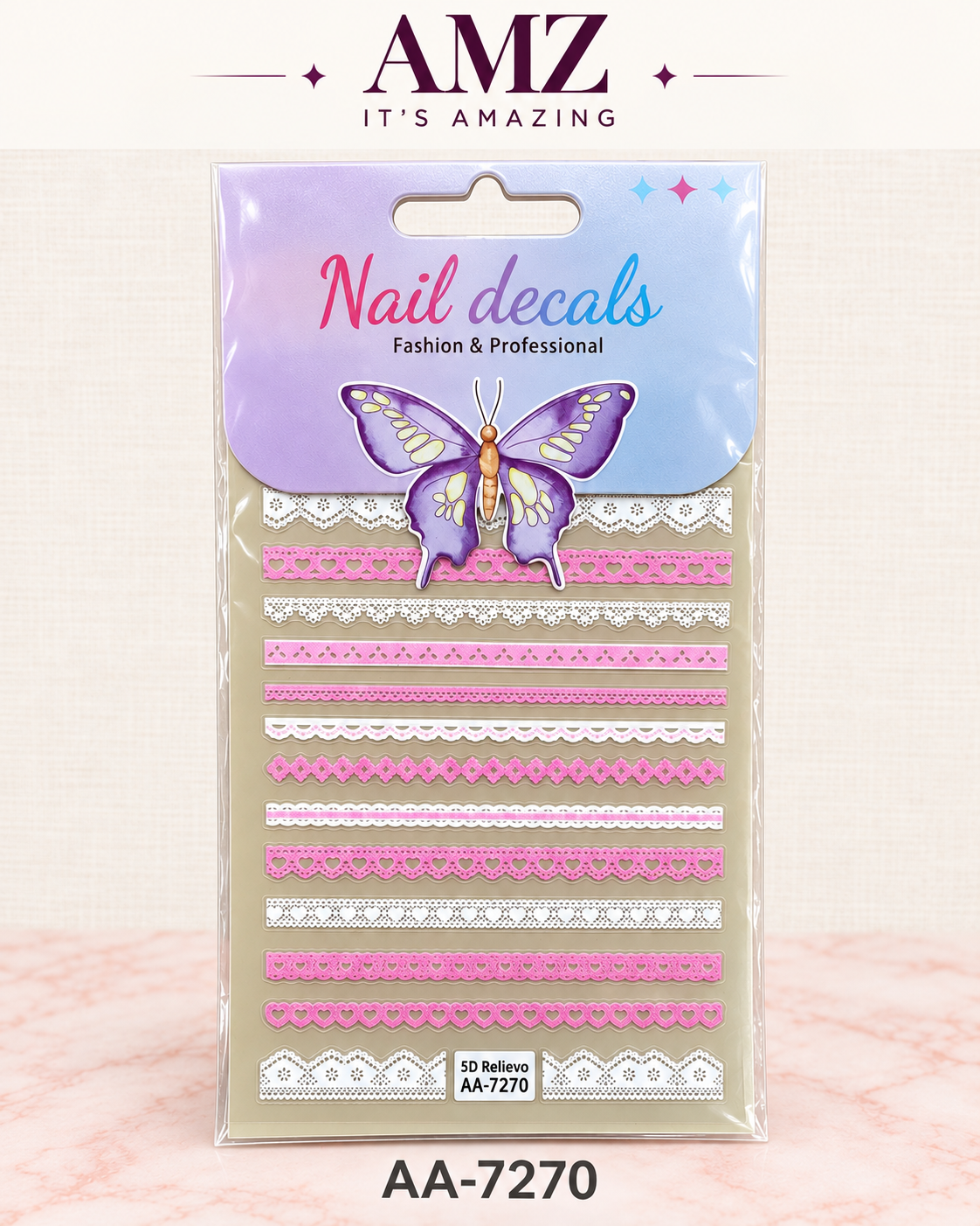 AMZ It's Amazing — Pink & White Lace Nail Art Stickers | AA-7270