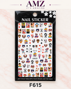 AMZ It's Amazing — Clown & Playing Card Nail Art Stickers | F615