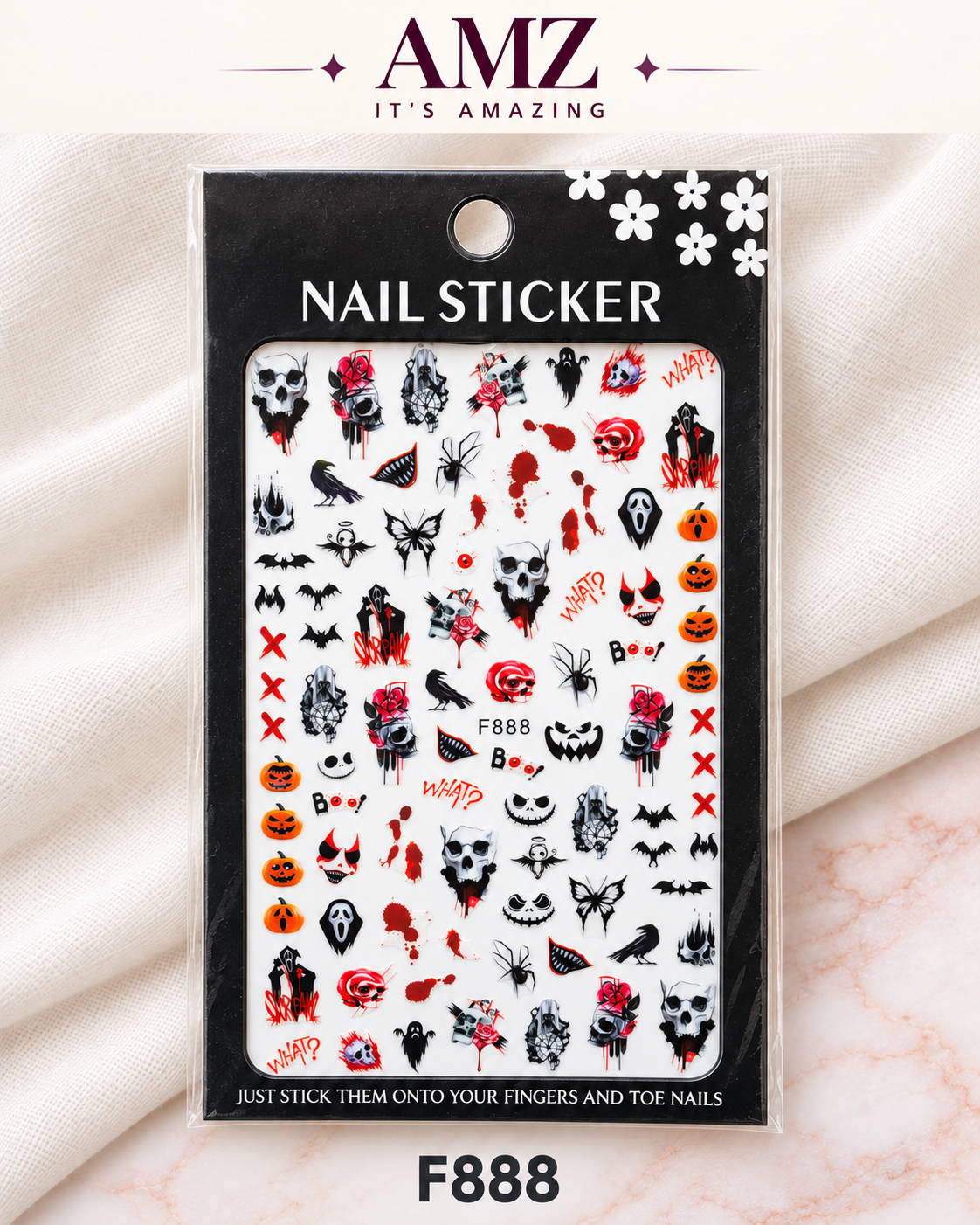AMZ It's Amazing — Halloween Skulls & Roses Nail Art Stickers | F888