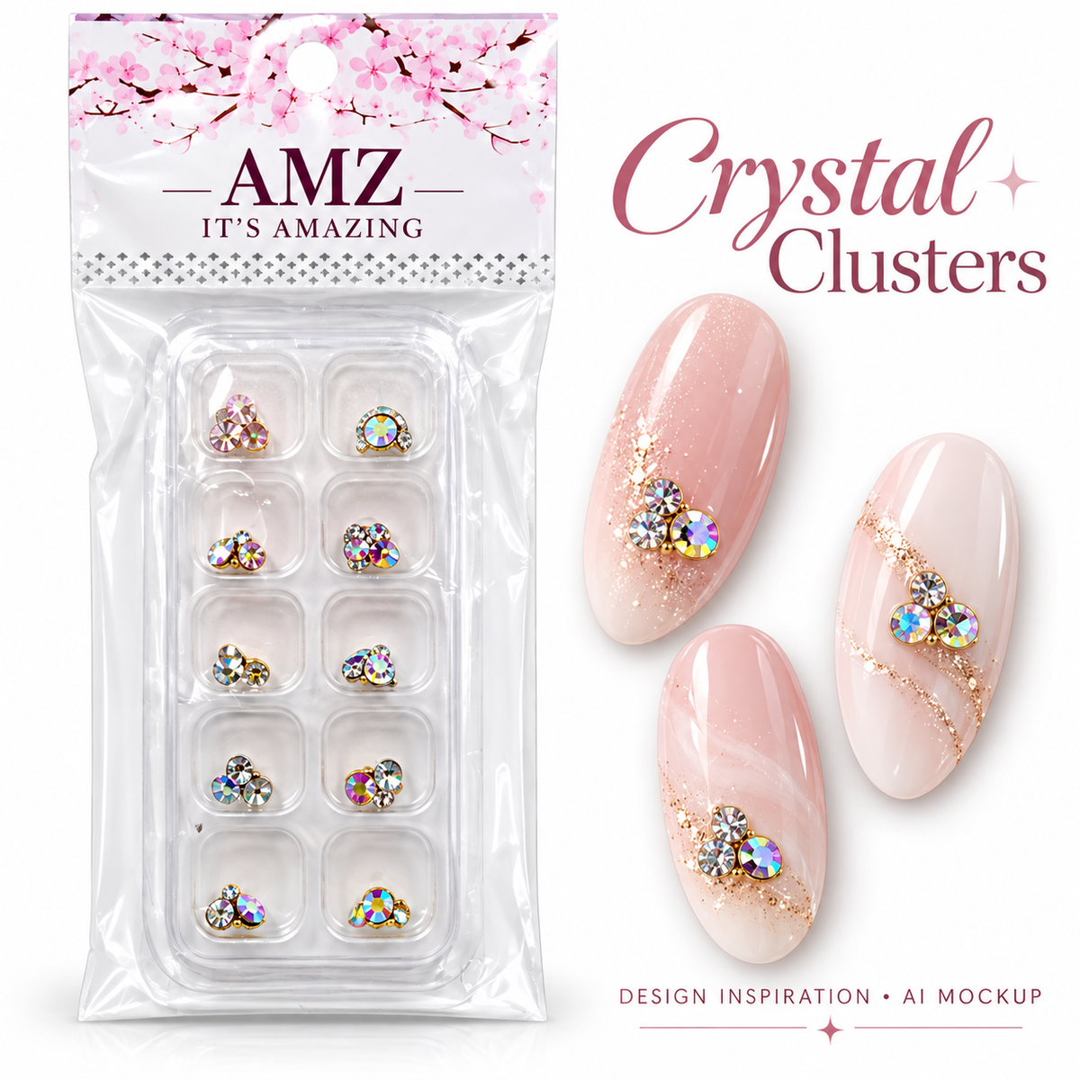 Crystal Clusters package and AI nail art design inspiration