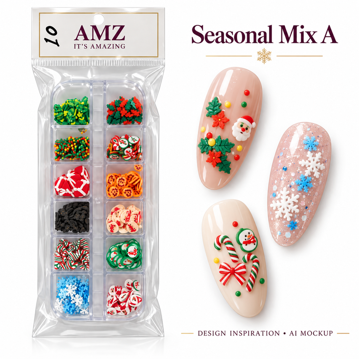 Seasonal Mix A package and AI nail art design inspiration