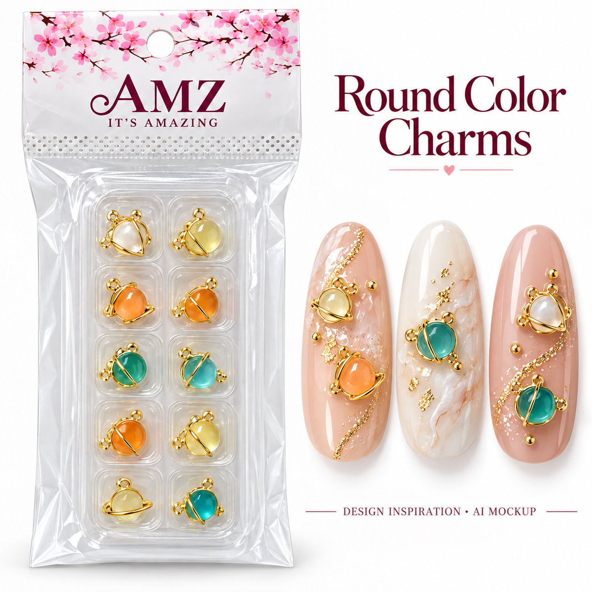 Round Color Charms package and AI nail art design inspiration