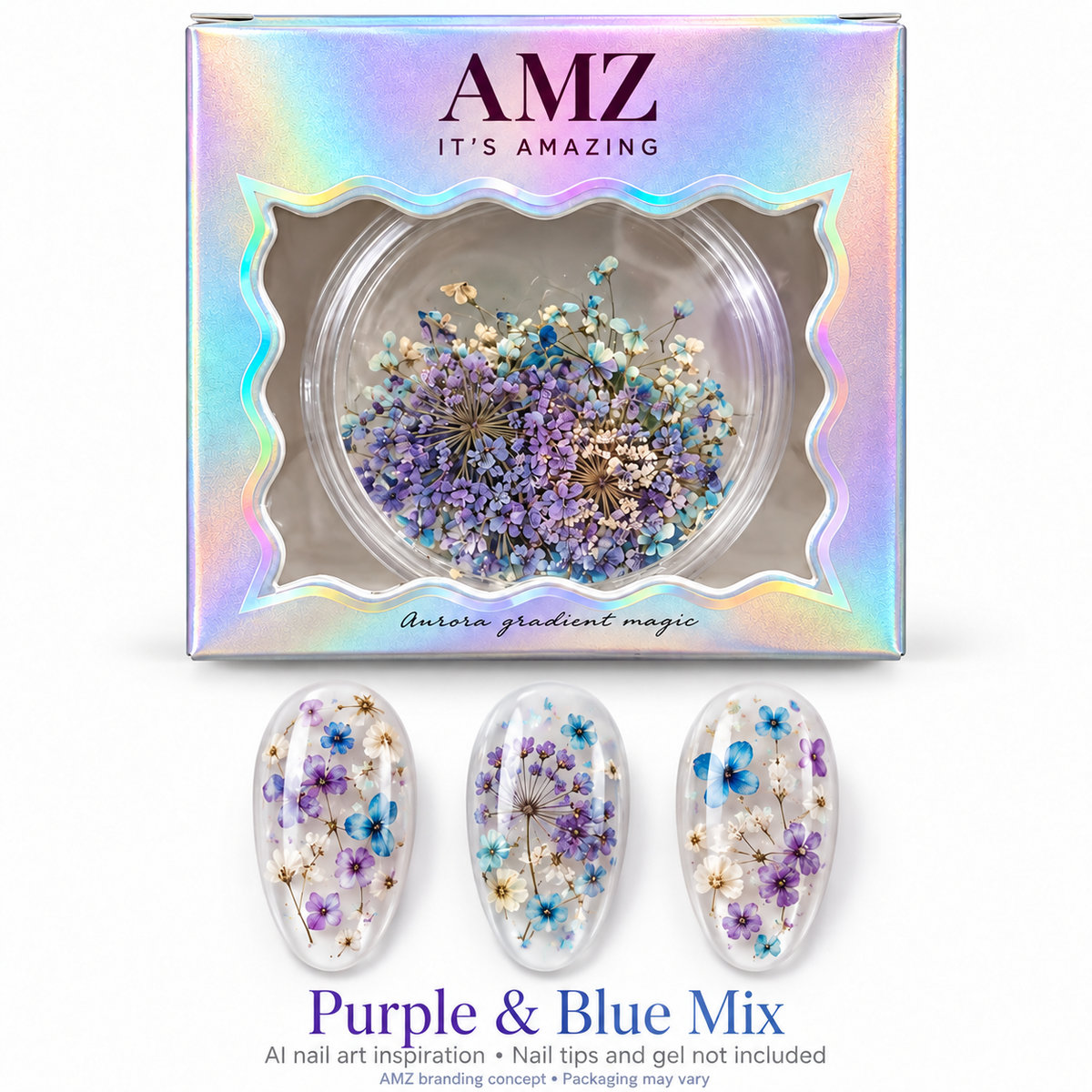 AMZ packaging design concept; AI nail art inspiration