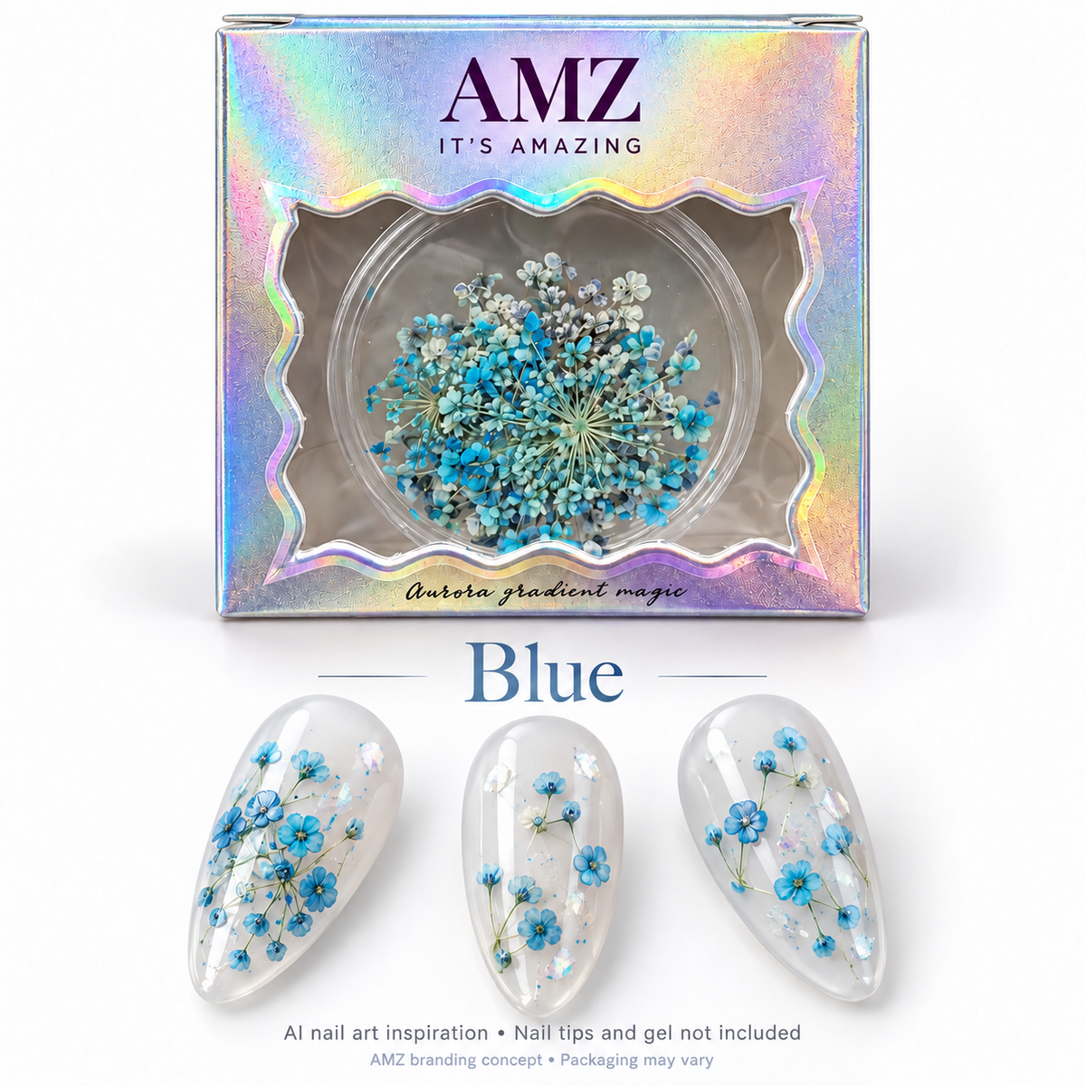 AMZ packaging design concept; AI nail art inspiration
