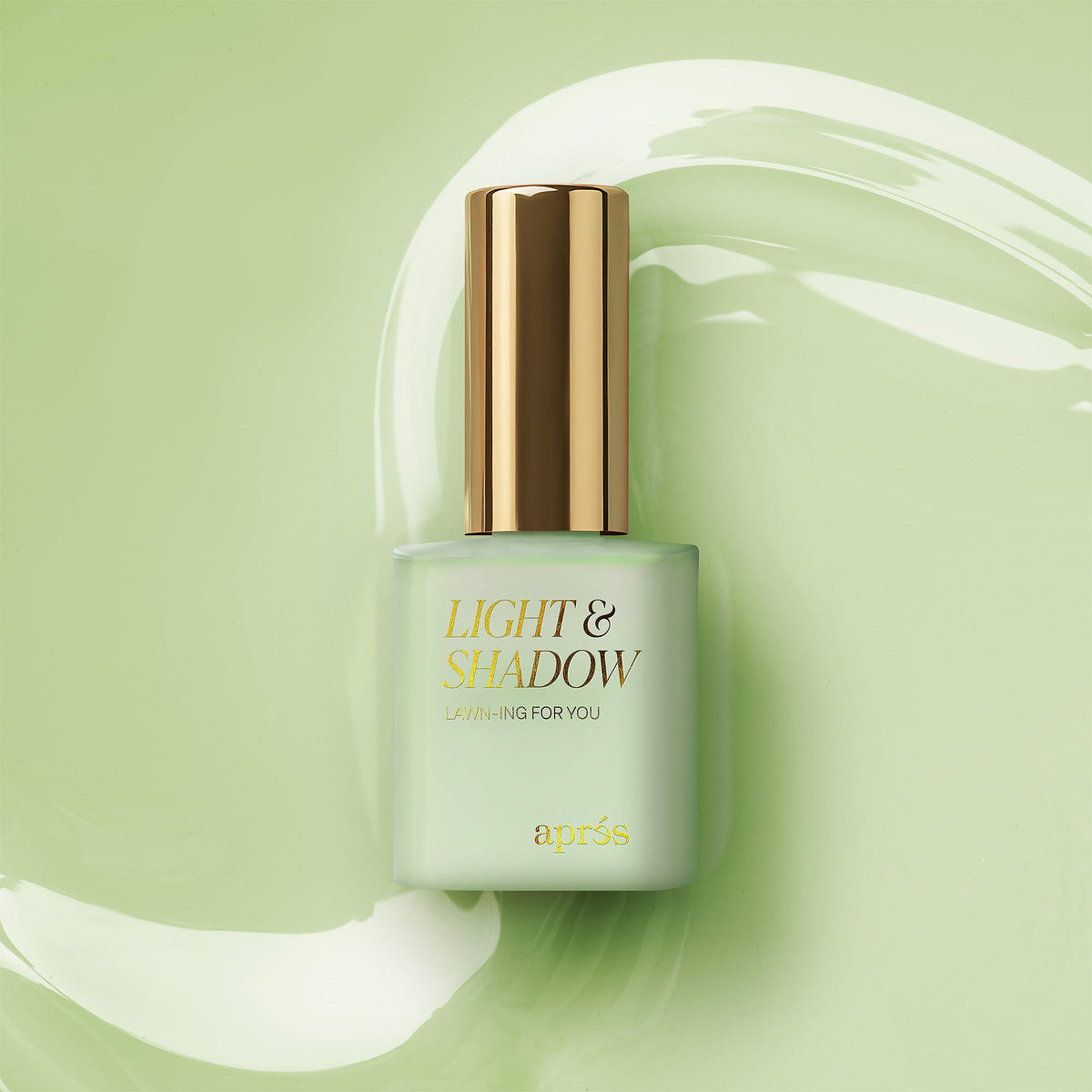 Aprés Light & Shadow Sheer Gel Couleur Lawn-ing For You - 505, 10mL, bottle and color swatch