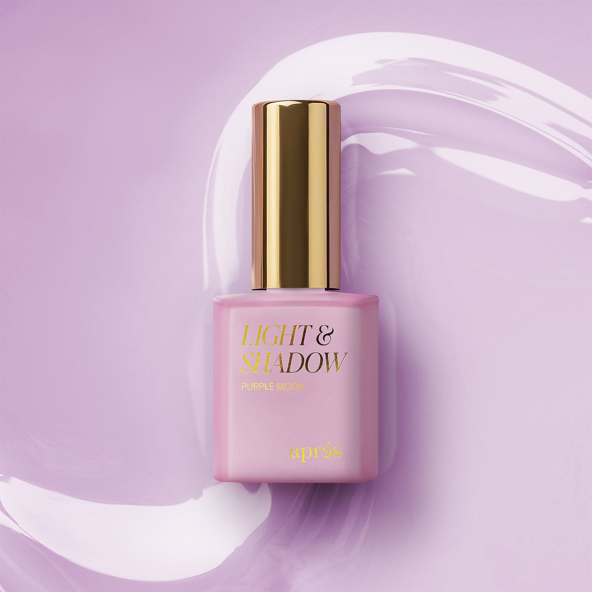 Aprés Light & Shadow Sheer Gel Couleur Purple Moon - 509, 10mL, bottle and color swatch