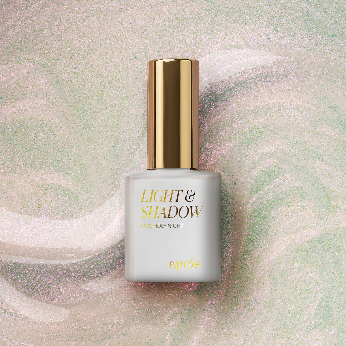Aprés Light & Shadow Sheer Gel Couleur Our Holy Night - 510, 10mL, bottle and color swatch