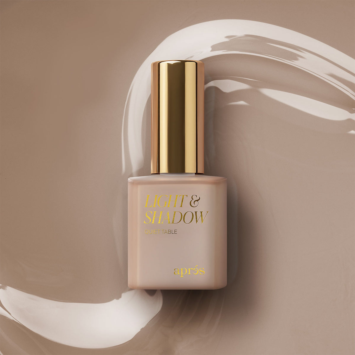 Aprés Light & Shadow Sheer Gel Couleur Quiet Table - 606, 10mL, bottle and color swatch