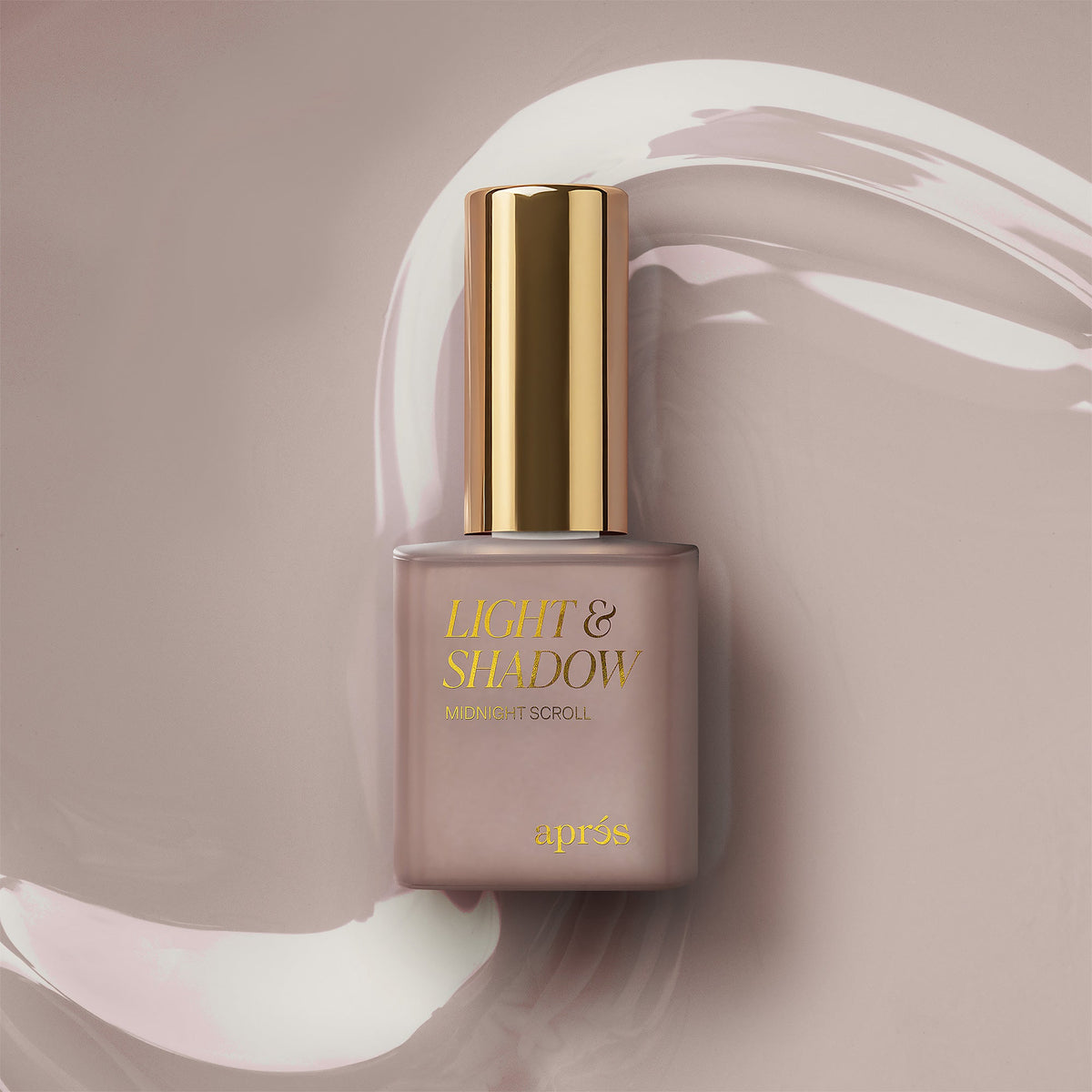 Aprés Light & Shadow Sheer Gel Couleur Midnight Scroll - 703, 10mL, bottle and color swatch