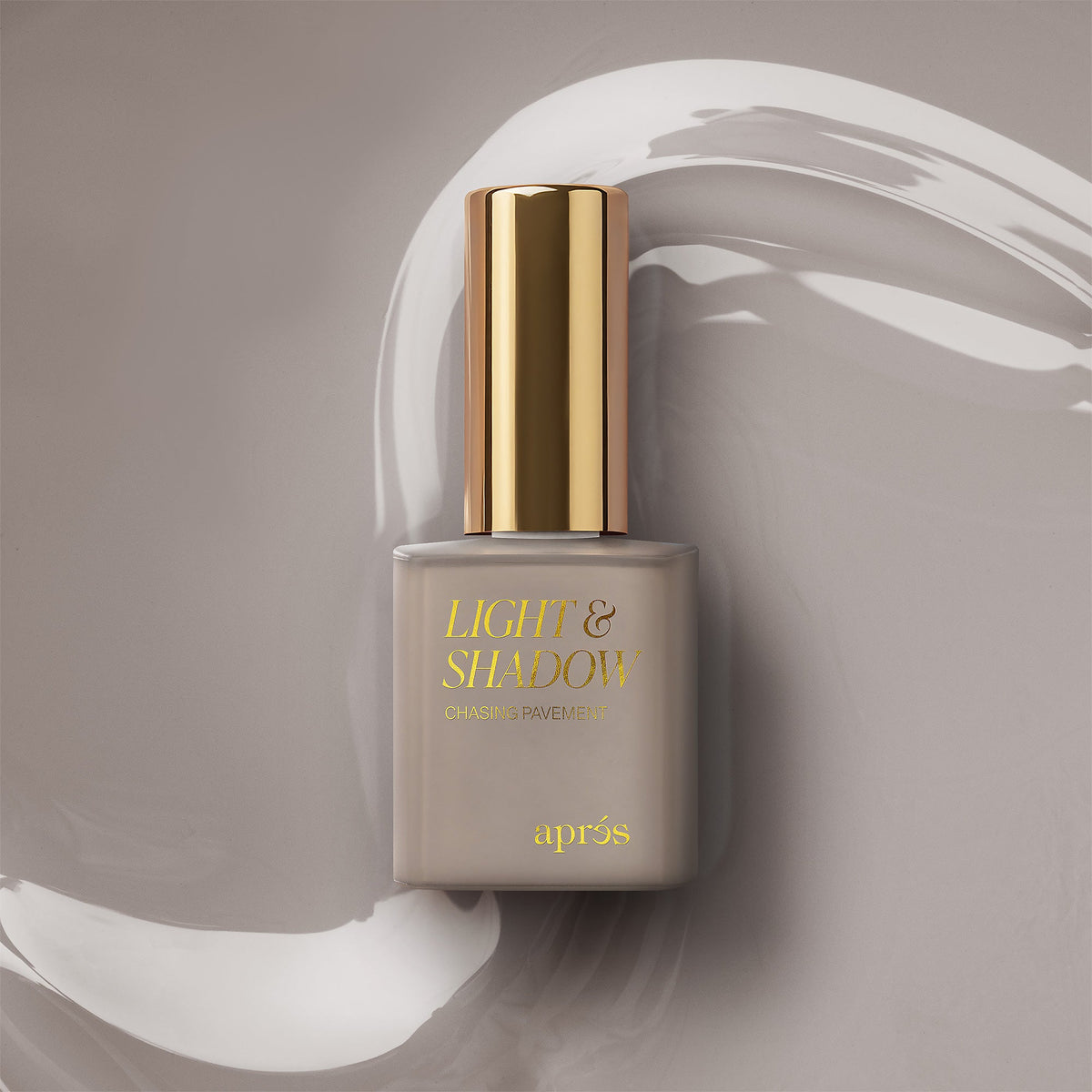 Aprés Light & Shadow Sheer Gel Couleur Chasing Pavement - 704, 10mL, bottle and color swatch