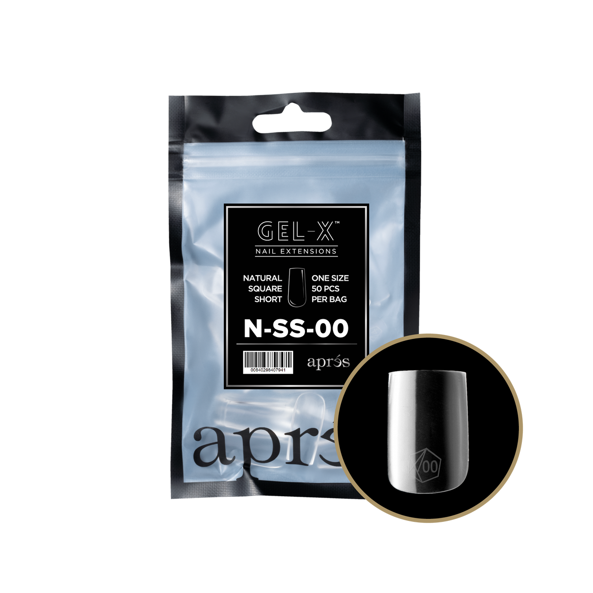 Aprés Gel-X Natural Square Short refill bag, 50 tips; representative package photo