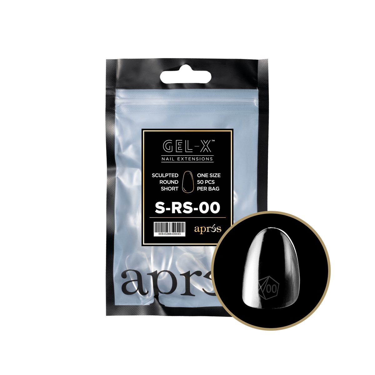 Aprés Gel-X Sculpted Round Short refill bag, 50 tips; representative package photo