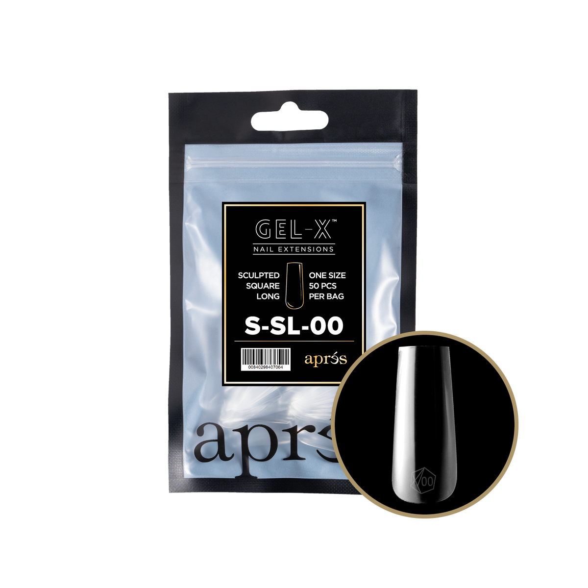 Aprés Gel-X Sculpted Square Long refill bag, 50 tips; representative package photo