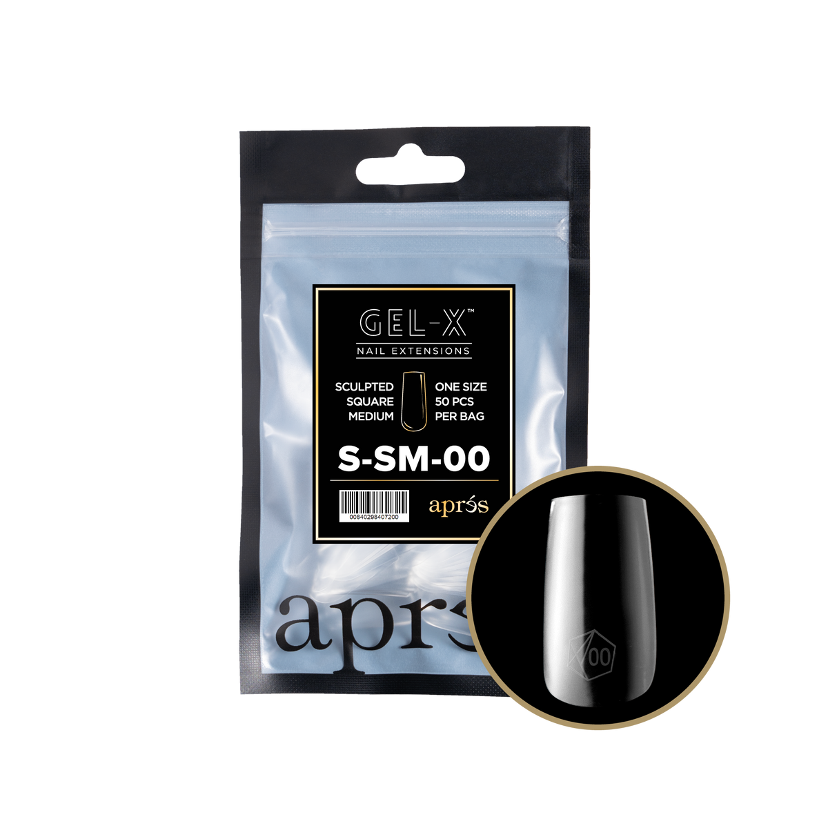 Aprés Gel-X Sculpted Square Medium refill bag, 50 tips; representative package photo