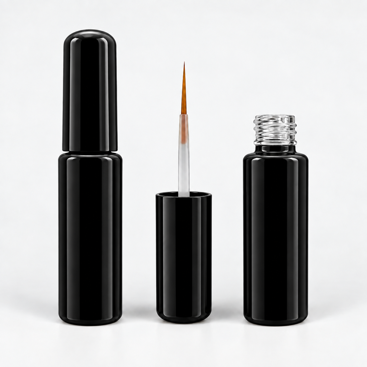 Black — Berkeley BT715 8ml empty liner bottle and striper brush, closed and open views