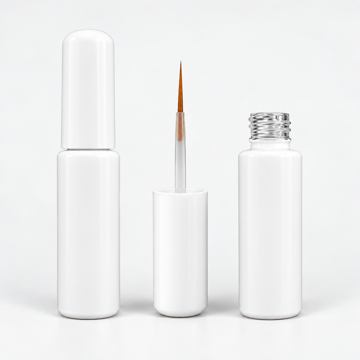 White — Berkeley BT715 8ml empty liner bottle and striper brush, closed and open views