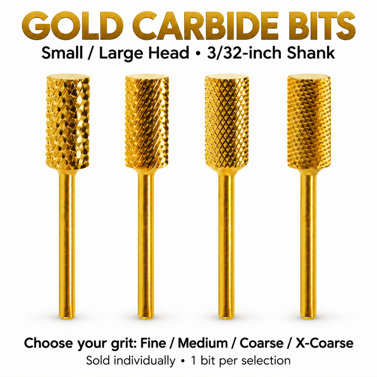 Gold carbide bits — common style image for Small and Large head options