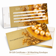 Berkeley gold gift certificate and matching envelope set — 50 certificates and 50 envelopes