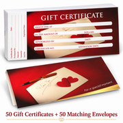 Berkeley red heart gift certificate and matching envelope set — 50 of each