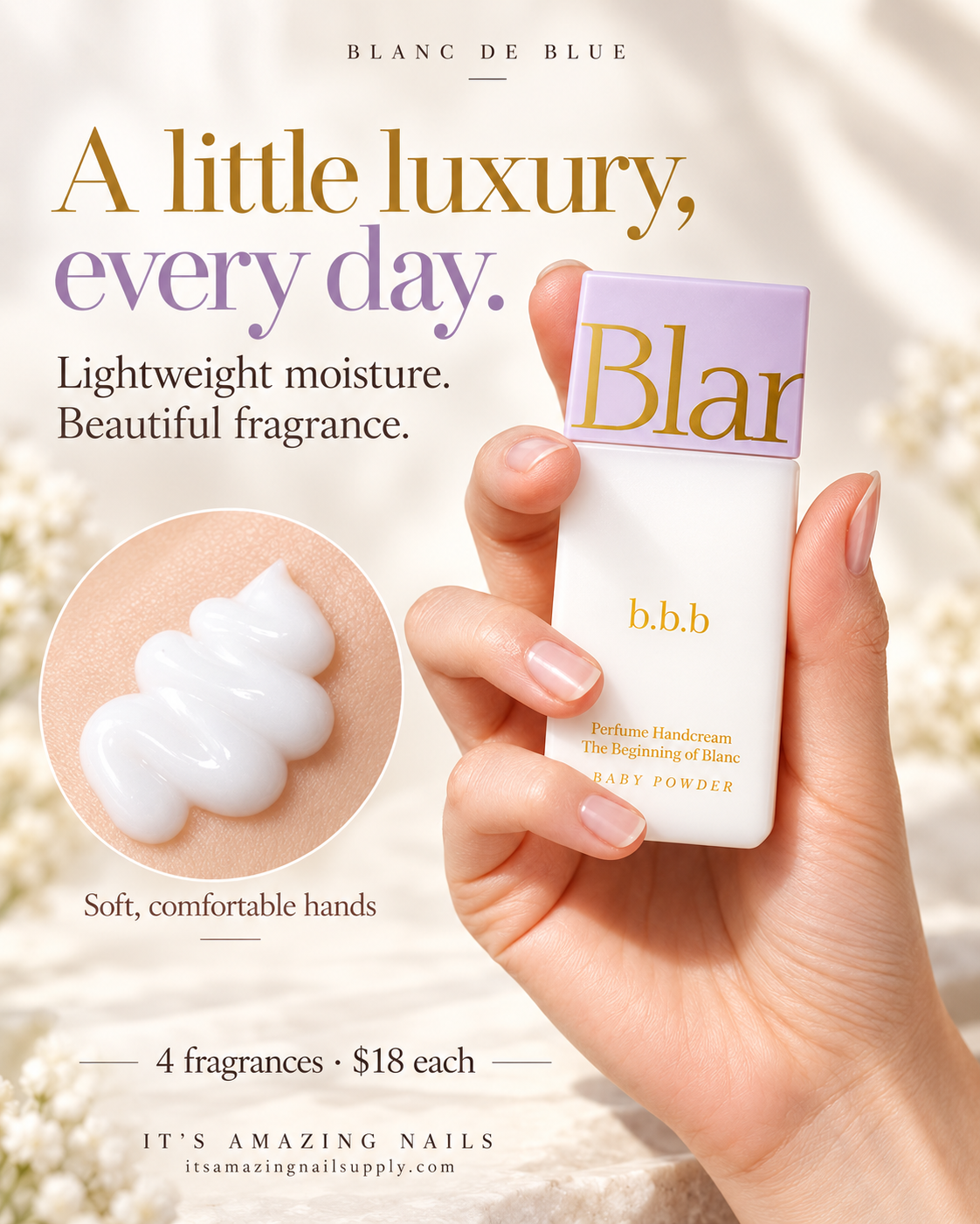 Blanc Baby Powder Perfume Hand Cream — lightweight moisture and beautiful fragrance