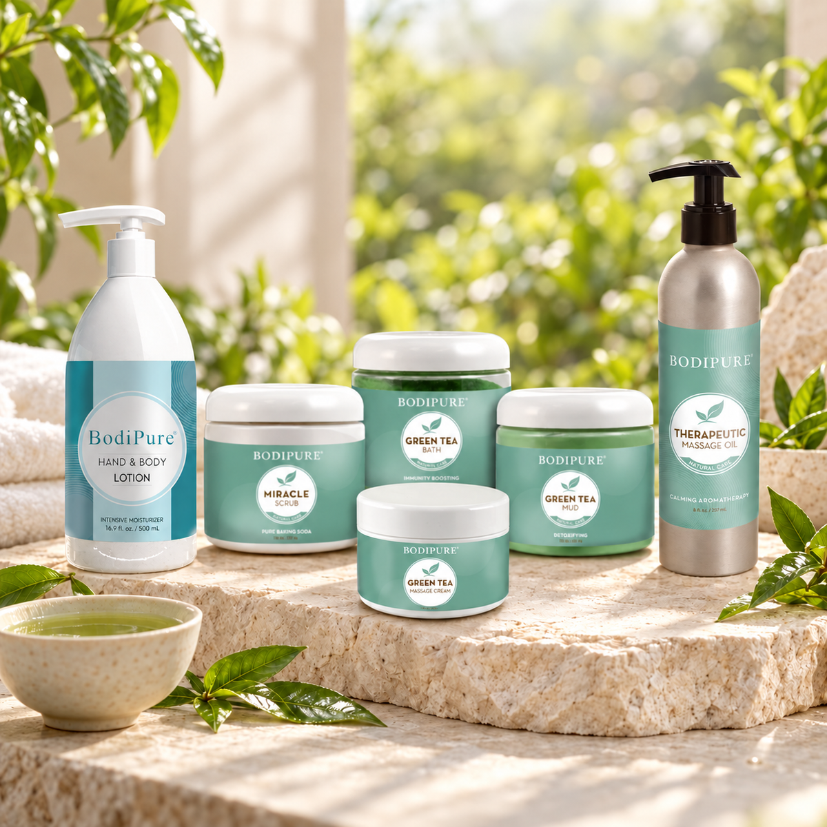 Bodipure Green Tea Spa Pedicure Kit styled product photograph