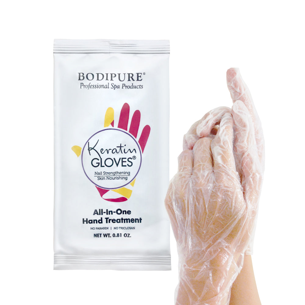 Bodipure Keratin gloves individual treatment shown; selected box contains 50 pairs