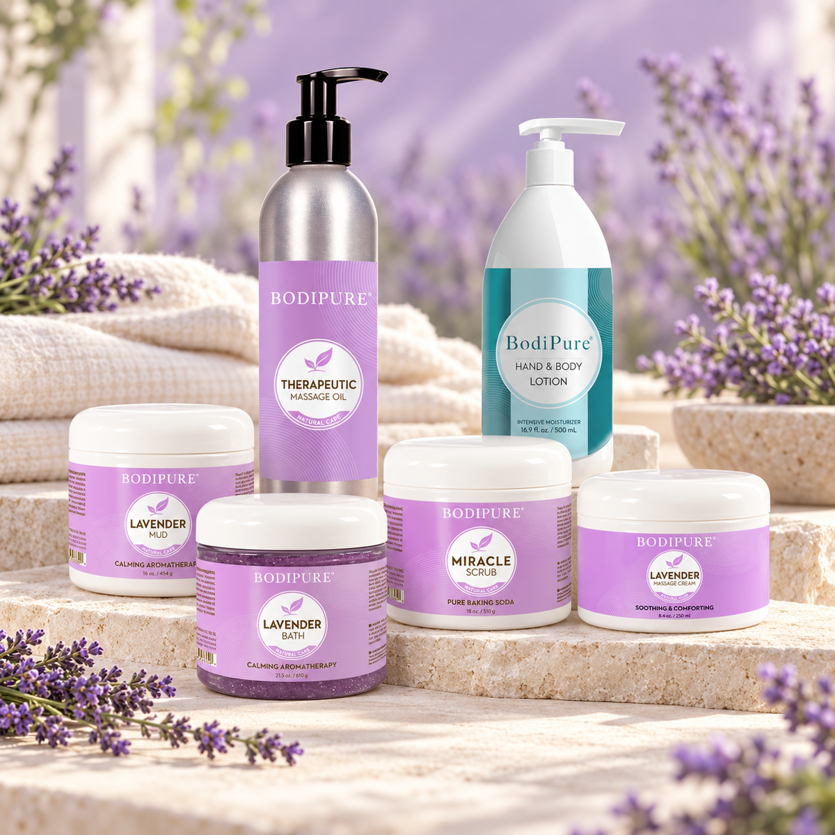 Bodipure Lavender Spa Pedicure Kit styled product photograph