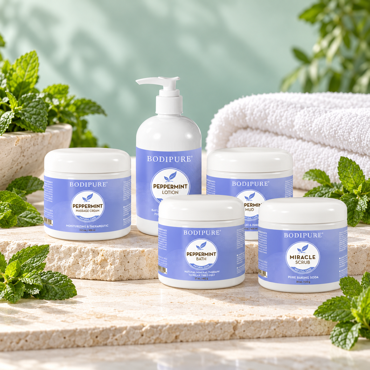 Bodipure Peppermint Spa Pedicure Kit styled product photograph