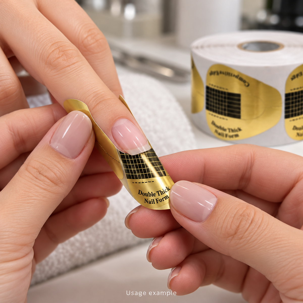 AI-generated usage example of DL-C178 gold nail form placement