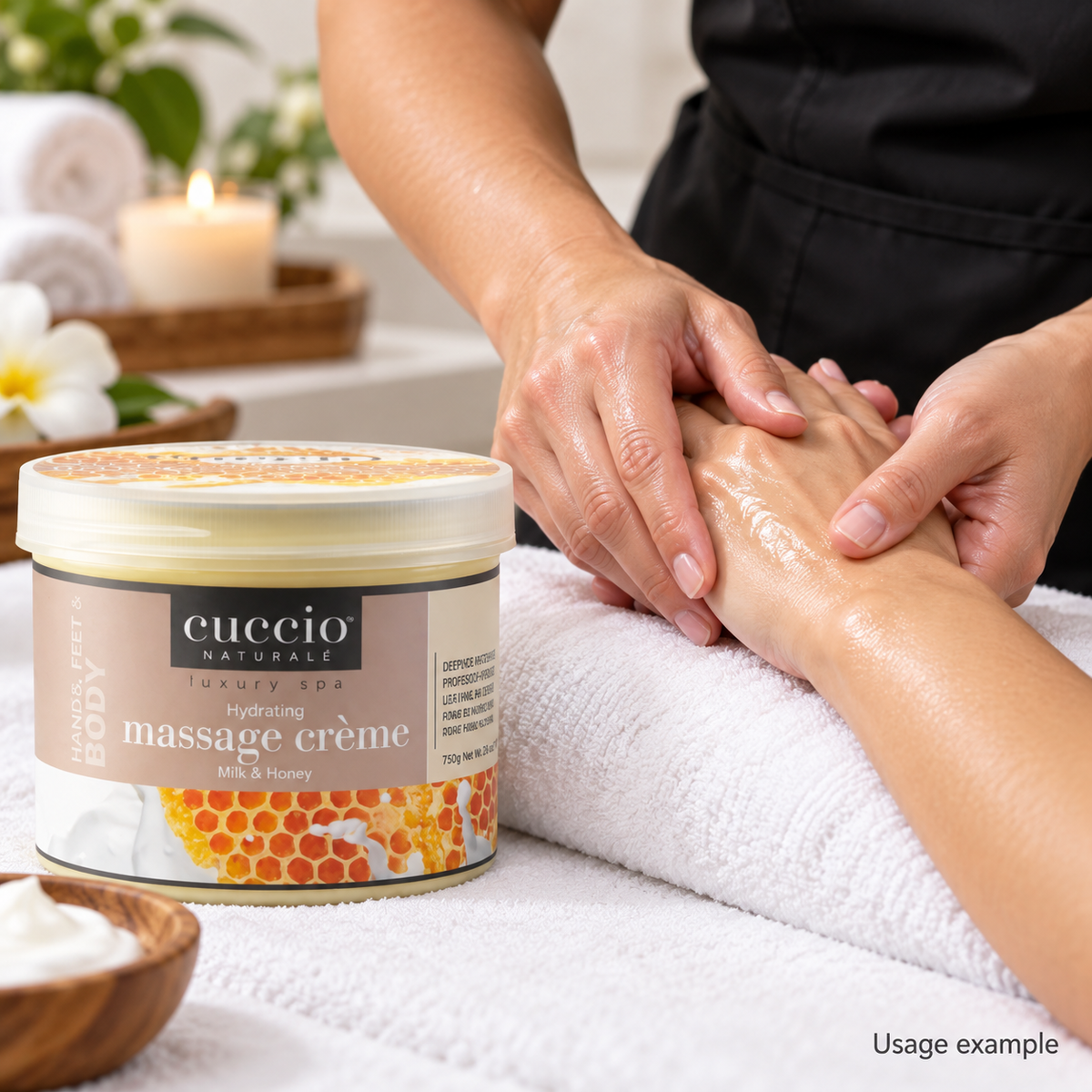 Cuccio Milk & Honey Hydrating Massage Creme — 26 oz — AI-generated usage example