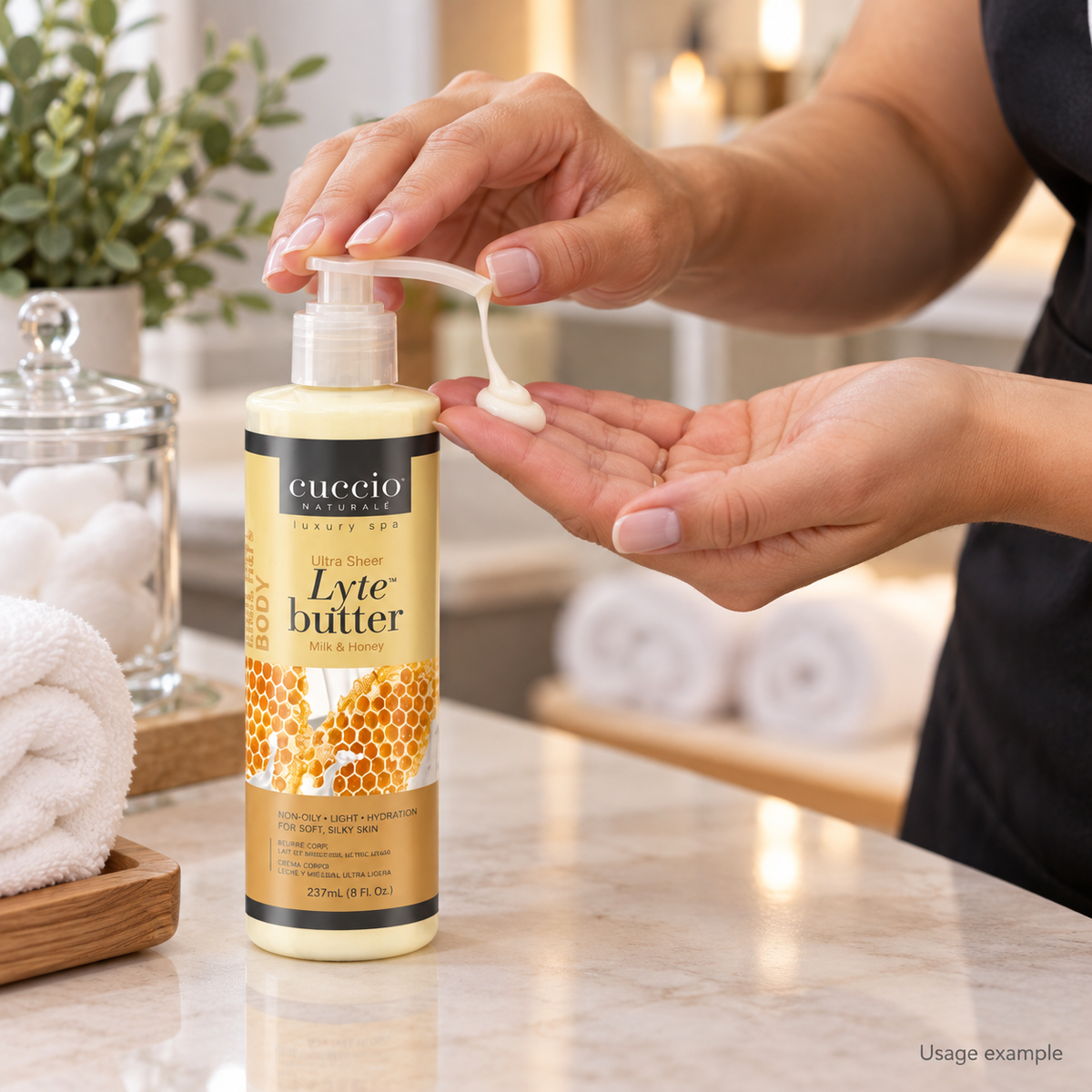Cuccio Lyte Ultra Sheer Body Butter — 8 oz — AI-generated usage example