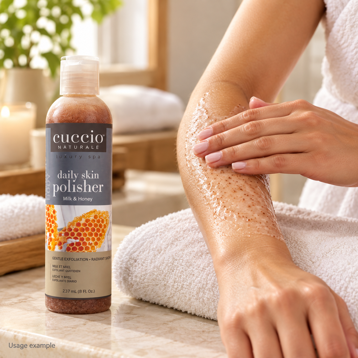 Cuccio Milk & Honey Daily Skin Polisher — 8 oz — AI-generated usage example
