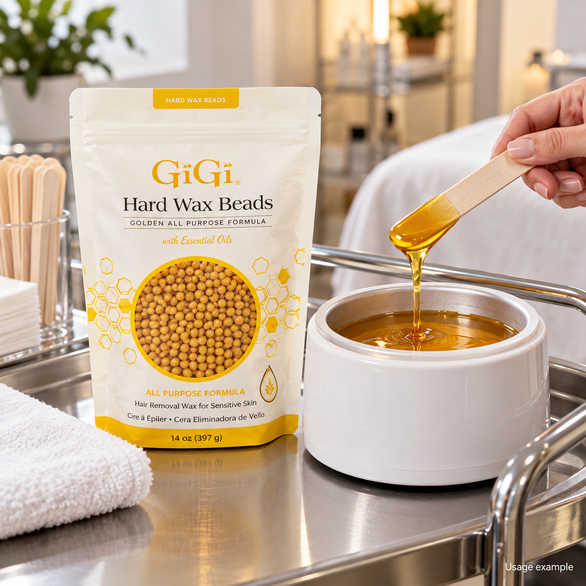 GiGi Hard Wax Beads — 14 oz — AI-generated usage example