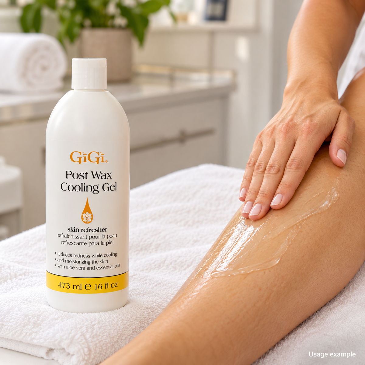 GiGi Post Wax Cooling Gel — 16 oz — AI-generated usage example